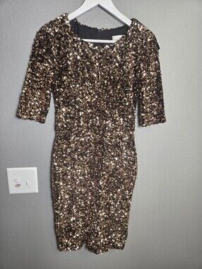 Premier Amour Gold Sequin 3/4 Dress Size 6